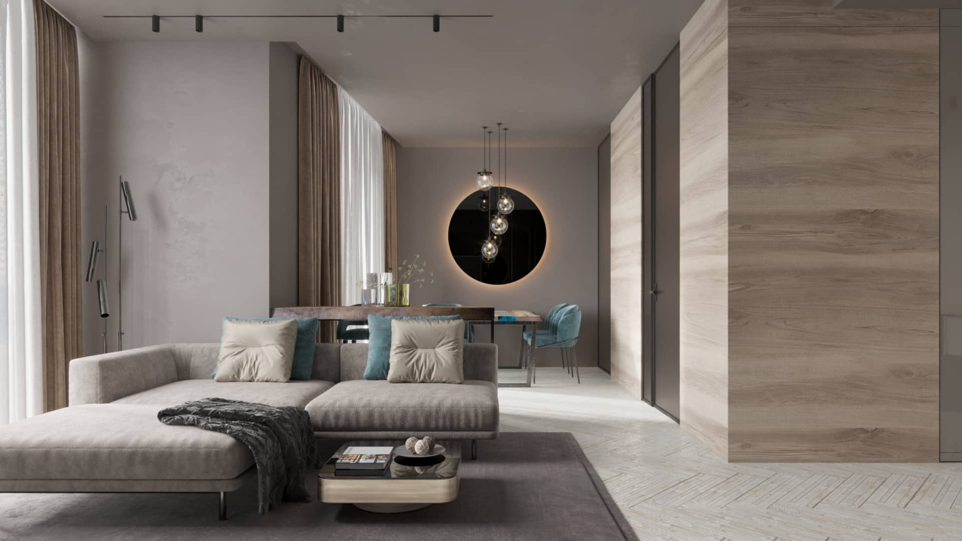 Дизайн интерьера гостиной в апартаментах с видом на море